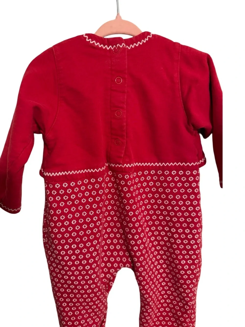 Vintage Healthtex Red & White Floral Long Sleeve Romper 12 Months Baby Girl 12m